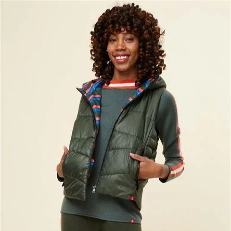 Vests * | Krimson Klover Women'S Vesta Reversible Hooded Vest Forest Stripe