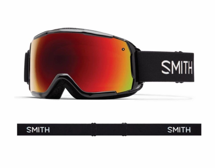 Goggles * | Smith Grom Youth Goggle In Black With Chromapop Everyday Red Mirror Lens