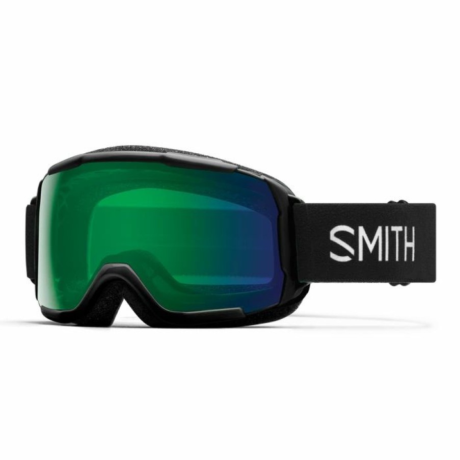 Goggles * | Smith Grom Youth Goggle In Black With Chromapop Everyday Green Mirror Lens